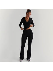 Solid Bodycon Elastic Waist Flared Pants