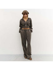 Distressed Hooded Long Sleeve Tracksuit Pant Sets