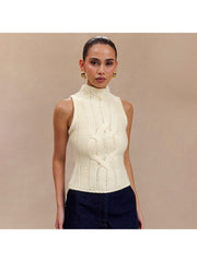 Cabe Knit Mock Neck Fitted Woolen Tanks