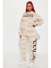 Letter Print Kangaroo Pocket Hooded Pant Sets