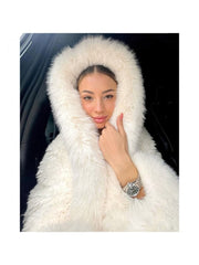 Fur Patchwork Hooded Fluff Loose Coats