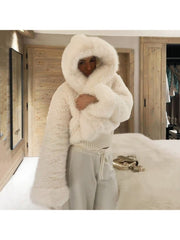 Fur Patchwork Hooded Fluff Loose Coats