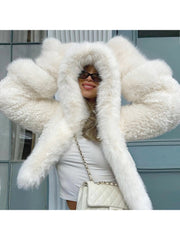 Fur Patchwork Hooded Fluff Loose Coats