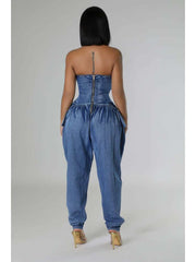 Duffel Bag Strapless Fitted Denim Jumpsuits