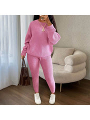 Knitting Plain Loose Sweater Pant Sets