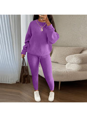 Knitting Plain Loose Sweater Pant Sets