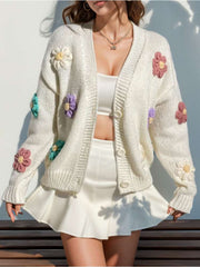 Colorblock Flower Decor Knitting Cardigan