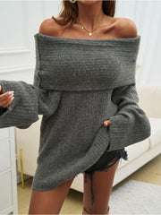 Off Shoulder Trumpet Sleeve Frayed Sweater