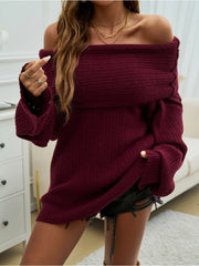 Off Shoulder Trumpet Sleeve Frayed Sweater