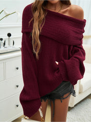 Off Shoulder Trumpet Sleeve Frayed Sweater