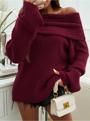 Off Shoulder Trumpet Sleeve Frayed Sweater