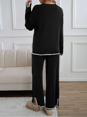 Colorblock Striped Trim Loose Knitted Pant Sets