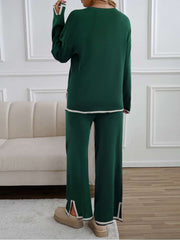 Colorblock Striped Trim Loose Knitted Pant Sets