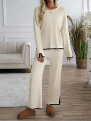 Colorblock Striped Trim Loose Knitted Pant Sets