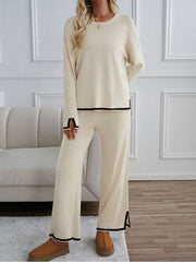 Colorblock Striped Trim Loose Knitted Pant Sets