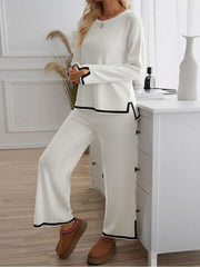 Colorblock Striped Trim Loose Knitted Pant Sets