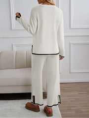 Colorblock Striped Trim Loose Knitted Pant Sets