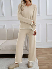 Colorblock Striped Trim Loose Knitted Pant Sets