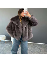 Fake Fur Lapel Baggy Winter Short Coats