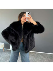 Fake Fur Lapel Baggy Winter Short Coats