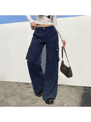 Patchwork Corduroy Wide Leg Cargo Pocket Pants