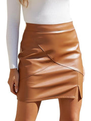 Patchwork PU Split Hem Pencil Skirts