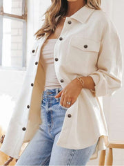 Button Up Patchwork Lapel Shirt Coats