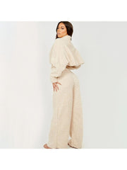 Lambwool Fluff Mock Neck Cropped Pant Sets