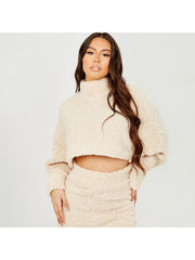 Lambwool Fluff Mock Neck Cropped Pant Sets