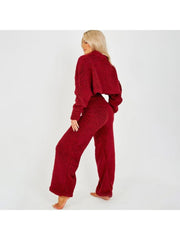 Lambwool Fluff Mock Neck Cropped Pant Sets