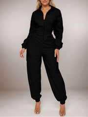 Cargo Multi Pocket Zipper Lapel Jumpsuits