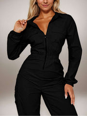 Cargo Multi Pocket Zipper Lapel Jumpsuits