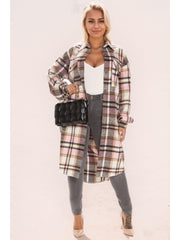 Colorblock Plaid Print Lapel Long Shirt