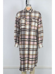 Colorblock Plaid Print Lapel Long Shirt