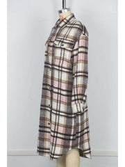 Colorblock Plaid Print Lapel Long Shirt