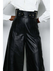 PU Patchwork Wide Leg Flared Pants