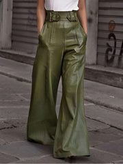 PU Patchwork Wide Leg Flared Pants