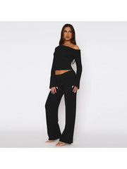 Solid Color One-shoulder Baggy Pant Sets