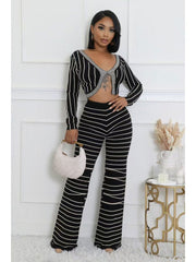 Colorblock Striped Cropped Pant Sets