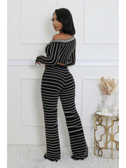 Colorblock Striped Cropped Pant Sets