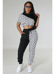 Colorblock Print Cropped Pant Sets