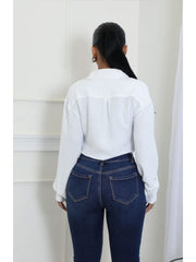 Plain Flap Pockets Lapel Cropped Shirt