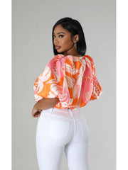 Colorblock Printed Loose Cropped Blouses