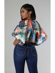 Colorblock Printed Loose Cropped Blouses