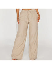 Lace Up Pure Color High Rise Wide Leg Pants