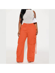 Solid Color Mid-rise Cargo Pants