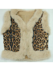 Sexy Leopard Sequins Fur Patchwork Sleeveless 2pcs Pant Sets