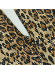 Sexy Leopard Sequins Fur Patchwork Sleeveless 2pcs Pant Sets