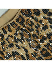 Sexy Leopard Sequins Fur Patchwork Sleeveless 2pcs Pant Sets