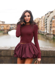 Knot Backless Cropped Bubble Skirt Sets